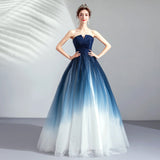 Strapless Ombre A Line Tulle Prom Dress Long Formal Dress OKQ74