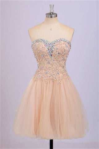 Back Up Lace Beaded Blush Pink Sweetheart Homecoming Dress K144