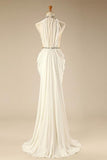 Charming Elegant White Halter Beaded Chiffon Long Prom Dress OK26