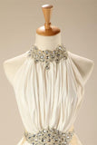 Charming Elegant White Halter Beaded Chiffon Long Prom Dress OK26