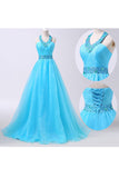 Newest Ice Blue Long Chiffon Beaded Formal Prom Dresses OK29