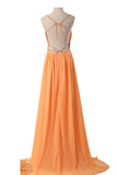 Spaghetti Straps Simple Modest Orange Backless Cheap Prom Dress For Teens OK32