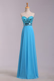 Strapless Long Beaded Open Back Chiffon Modest Prom Dress OK36