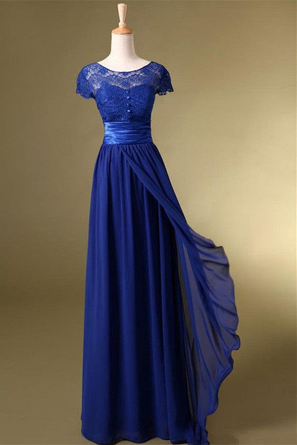 Newest Charming Royal Blue lace Chiffon Prom Dress OK37
