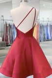 One Shoulder Zipper Back Burgundy Floral Short Prom Dress Formal Evening Homecoming Dress OKY25