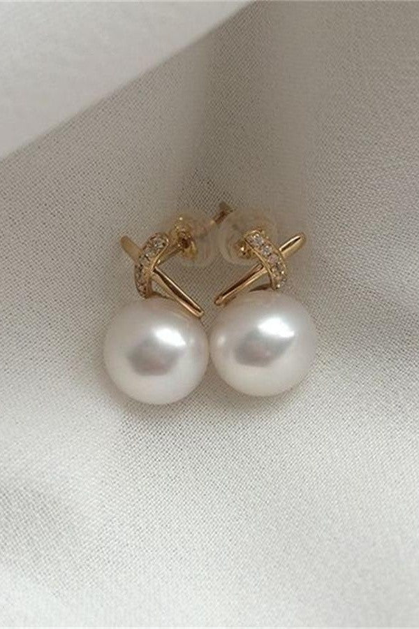 Handmade Pearl Earrings with 18K Gold X Posts P13