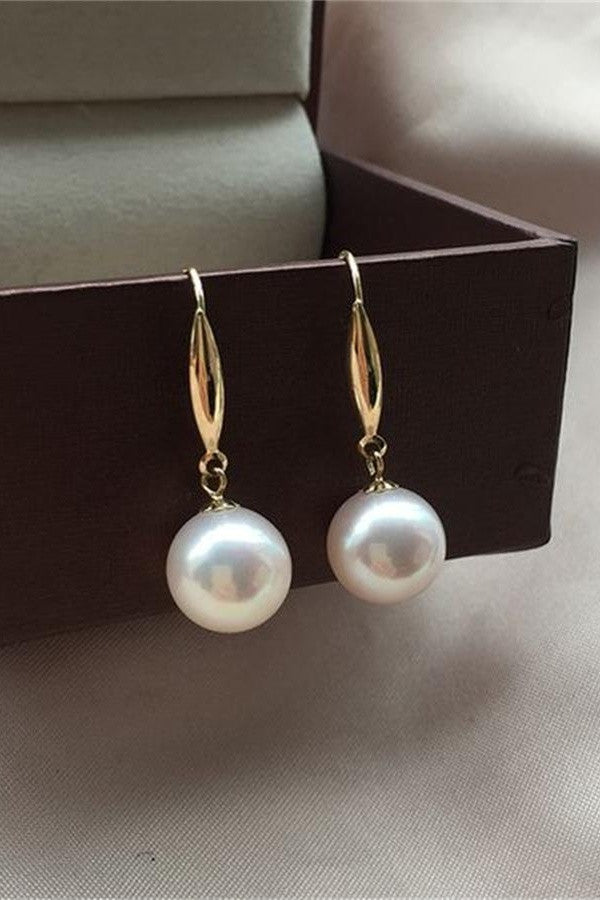 AAAA Quality 10-11mm Freshwater Cultured Pearl Dangle Girl Earrings with 18K Gold Posts  P2