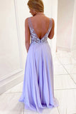 Lavender Chiffon A-line Long Prom Dress V-neck Evening Formal Dress OK1312
