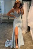 Shiny Mermaid Light Blue Beaded Long Prom Dress Evening Party Dress OK1246