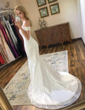 Beautiful Lace Mermaid Wedding Dress Off the Shoulder Lace Up Back Bridal Dress OKV36