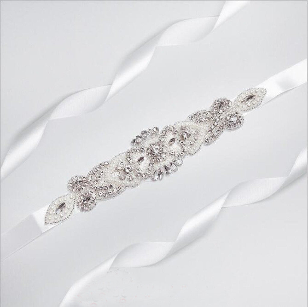Pearls and Beads White Wedding Sashes Belt On Sale BS14
