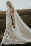 Rustic Floral Lace Mermaid Wedding Dress Sheath V-Neck Bridal Gown OK1199
