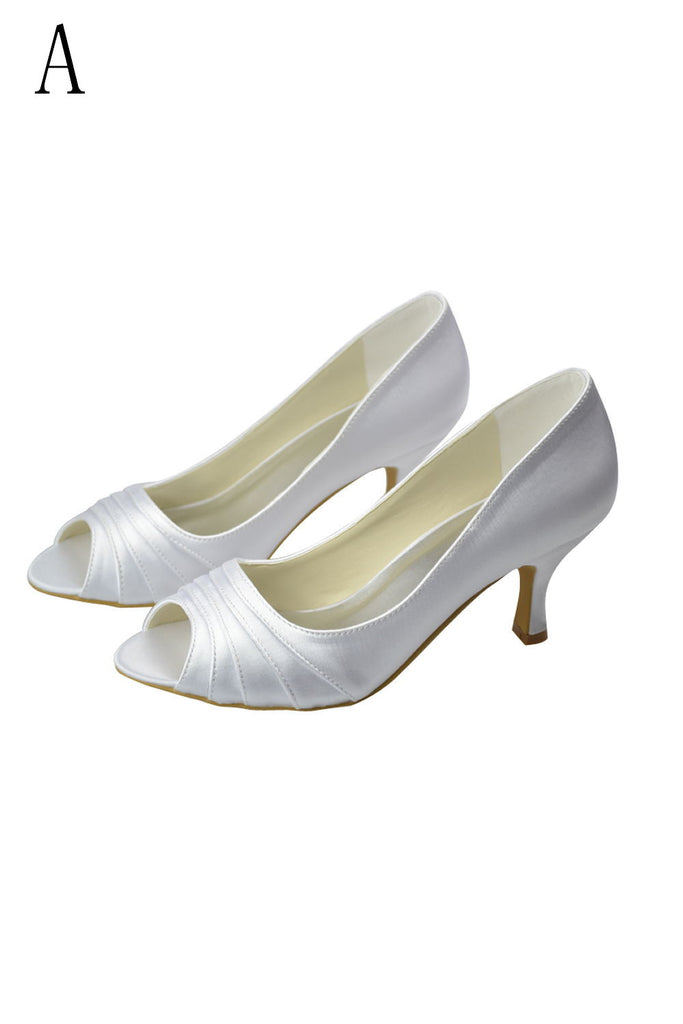 White Peep Toe High Heel Handmade Comfy Wedding Shoes S23