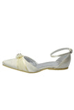 Ivory Pointed Toe Handmade Beading Flats For Women S47