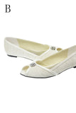 Cute Handmade Beaded Peep Toe Comfy Flats For Women S56