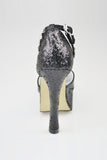 Sparkly Black Sequin Shiny Ankle Strap Women Shoes S61