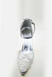 High Heel Ankle Straps Handmade Lace Beading Wedding Shoes S67