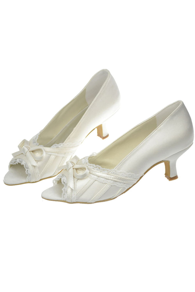 Ivory Lace Peep Toe Wedding Shoes With Bow Knot S68