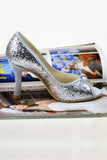 Sequin High Heel Peep Toe Wedding Shoes With Bow S9