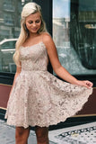 Lace Spaghetti Straps Sleeveless Homecoming Dress School Event Dress Graduation Dress OKY19