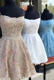 Lace Spaghetti Straps Sleeveless Homecoming Dress School Event Dress Graduation Dress OKY19