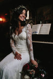 Chic Lace Long Sleeves Mermaid V-neck Open Back Beach Wedding Dresses OK1677