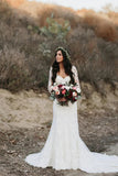 Chic Lace Long Sleeves Mermaid V-neck Open Back Beach Wedding Dresses OK1677