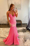 Shiny Sequins V Neck Mermaid Long Prom Dresses, Formal Graduation Evening Dresses OK1911