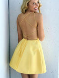 Short Yellow Prom Homecoming Dresses A Line Formal Graduation Evening Dresses OK1463