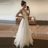 Simple Organza Beach Wedding Dress Backless Floor-Length Deep V-Neck A-line Bridal Dress OKW19