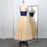 Chic Strapless Spaghetti Straps Prom Dress Tulle Tea Length Evening Dress OKW46