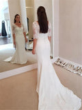 Mermaid V-Neck Half Sleeve Elegant Wedding Dress Vintage Lace Spandex Bridal Dress OKW26