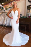 Simple Ivory Mermaid Strapless Court Train Wedding Dresses, Long Bridal Gowns OK1767
