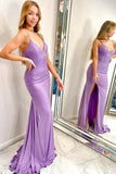 Simple Lilac Mermaid Long Prom Dresses With Side Slit, Formal Evening Gowns OK1727