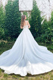 Simple Satin Sweetheart Spaghetti Straps Wedding Dresses A-line Beach Bridal Gown OK1652