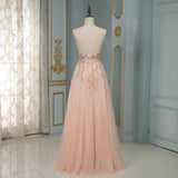 Sparkly Pink Beading Long Prom Dress Spaghetti Straps Tulle Sequined Party Gown OKW71