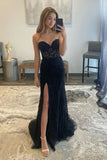 Strapless Mermaid Black Lace Long Prom Dresses, Formal Evening Dresses OK1900