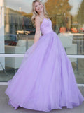 Strapless A Line Tulle Long Prom Dresses, Lilac Formal Evening Dresses OK1780