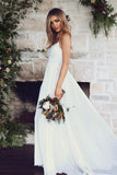 Beautiful A Line Lace Long White Spaghetti Straps Beach/Coast Wedding Dresses OK270