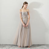 A Line Tulle Long Straps Lace Up Back Beaded Prom Dress,Evening Dress OKG73