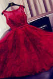 Charming Red A-Line Lace Short Sleeveless Homecoming Dresses OKD9