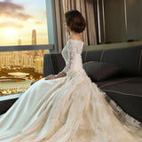 Modest 3/4 Sleeve Off the Shoulder A Line Lace Wedding Dresses OK642