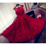 Charming Red A-Line Lace Short Sleeveless Homecoming Dresses OKD9