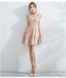 Beautiful A-Line Short Sleeves Mini Lace Homecoming Dresses OKC52