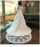 Modest 3/4 Sleeve Off the Shoulder A Line Lace Wedding Dresses OK642