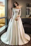 Modest 3/4 Sleeve Off the Shoulder A Line Lace Wedding Dresses OK642