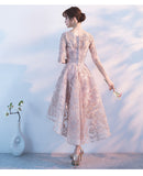 Princess A-Line Lace High Low Half Sleeves Homecoming Dresses OKC96
