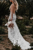 A Line Tulle Lace Mermaid V Neck Wedding Dresses, Beach Wedding Dresses OK1805