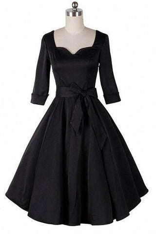 Formal Black Simple Vintage Dresses With Belt V14