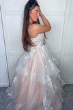 V Neck A Line Lace Appliques Long Prom Dress Formal Party Dress Evening Dress OK1274